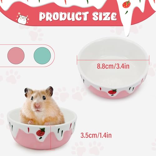 3.4oz Small Animal Food Bowl, Heavy Anti-Tipping Ceramic Pet Bowls with Strawberry Pattern, Hamster Water Bowl for Gerbils/Guinea Pigs/Reptile/Bird, Easy to Clean Hamster Food Bowl (Blue, A) - color: Blue