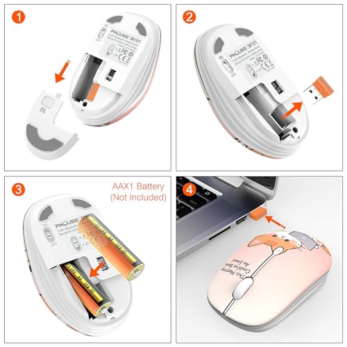 FMOUSE Cute Cartoon Silent Wireless Mouse, Dual Mode Bluetooth & USB 2.4G | Workaholic Cat Pattern, Ideal for Working Women & Office Use | AA Battery Powered | Compatible with Laptop Mac iPad Tablet PC - color: Workaholic Cat