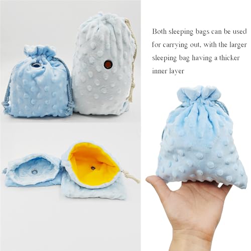 3 Pack Sugar Glider Tote Plush Sleeping Pouches & Anti Bite Mitten (Blue) | Warm Carrier Bag, Portable Drawstring Bonding Pouch, Calming Soothing Glove, For Small Pets - color: Blue