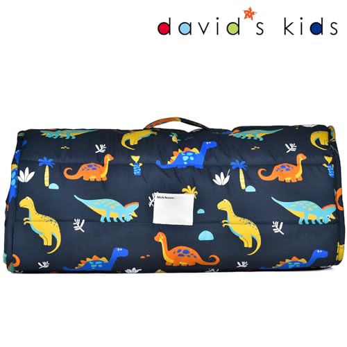 david's kids Toddler Nap Mat with Removable Pillow and Minky Fleece Blanket, 55"x23",Ultra Soft Slumber Bags for Boys, Perfect for Preschool, Daycare, Kids Sleeping Bags with Rollup Design, Dinosaur - color: Dinosaur