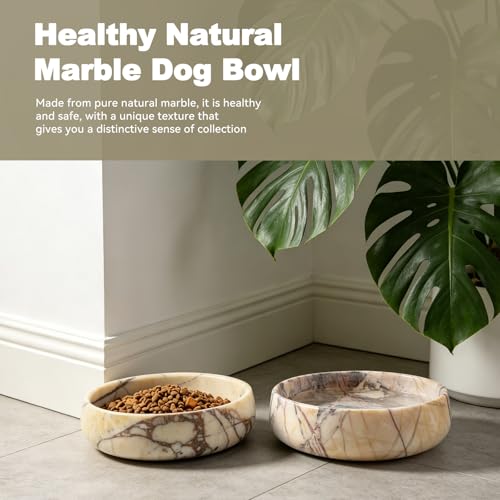 Karibiber Calacatta Marble Dog Bowl, 6lbs Weighted Dog Food Bowl, Non-Slip Large Heavy Water Bowls, Cute Purple Stone Food and Water Dish for Large Dogs, Natural Marble, Easy to Clean, Holds 6 Cups - color: Calacatta Purple, size: L