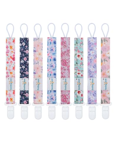 babygoal Flower Pacifier Clips, 8 Pack Binky Paci Holder Clips Fits for Most Baby Pacifiers and Binkies - color: Flowers 01