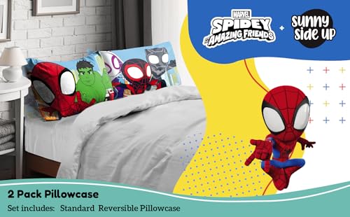 Sunny Side Up Marvel Spidey & His Amazing Friends 2 Pack Reversible Pillowcases - Double Sided Pillow Covers Features Spiderman, Ghost Spider & Miles Morales, Kids Super Soft Superhero Bedding - color: Multi - Spidey & Friends