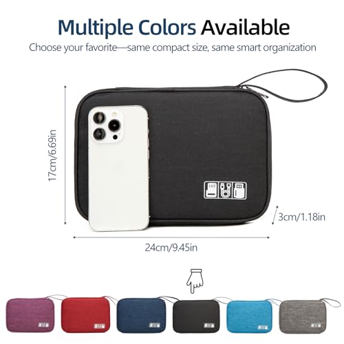 Cable Organizer Bag, Electronics Case for Cords, Chargers & Tech | Organize cables, chargers and power banks with elastic loops, mesh pockets and a slim design for travel. - color: black, size: S