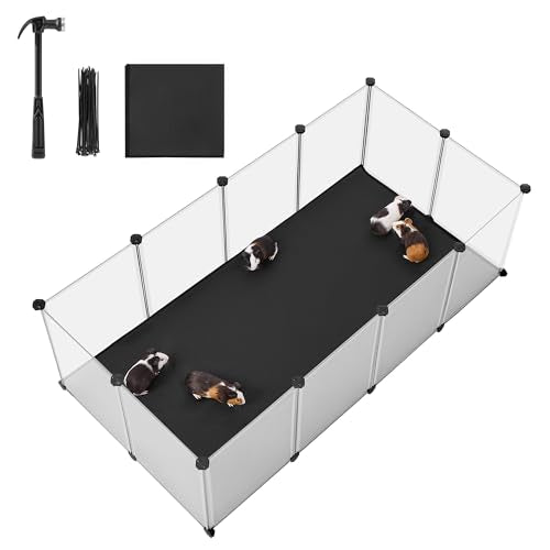 SONGMICS 20 Panels Guinea Pig Playpen,Removable Oxford Fabric Mat,Small Animal Pen, Pet Fence Indoor,DIY Plastic Enclosure for Hamsters, Rabbits, Hedgehogs, 49.2 x 24.8 x 16.5 Inches, White ULPC009W01 - color: Full White, style: 20 Panels - 49.2"L x 24.8"