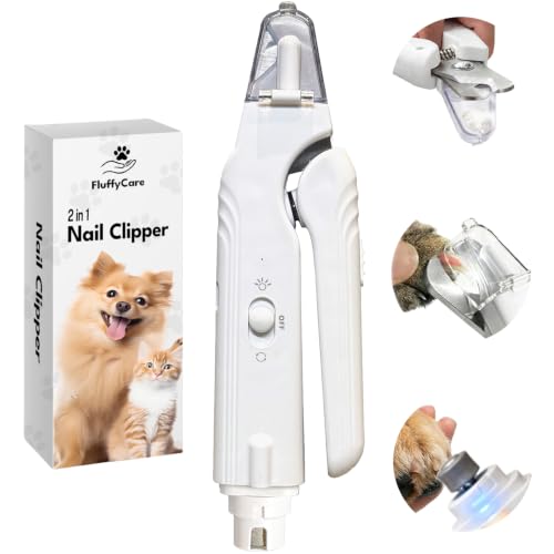 2-in-1 Dog & Cat Nail Clipper and Grinder with Light - USB Rechargeable Pet Nail Trimmer with Safety Guard for Thick Nails, Quiet Professional Grooming Tool - color: white