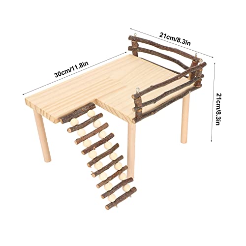 Estink Small Animal Wooden Climbing Platform Set with Ladder and Fence | Natural Log Hideout, 11.8 Inch Wide Platform, Climbable Ramp for Dwarf Hamster Gerbil Mouse, Rustic Cage Decor Playgroun