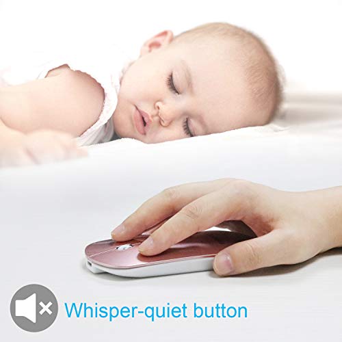 FENIFOX Bluetooth Mouse Slim, Whisper-Quiet Mini Flat Portable Mobile Mice Rechargeable Compatible with Laptop,PC,Android Windows Tablet (Rose Gold) | Flat, Portable, Whisper Quiet, 3 Buttons Design , 2400 DPI Precision for iPad Laptop MacBook Tablet iPho