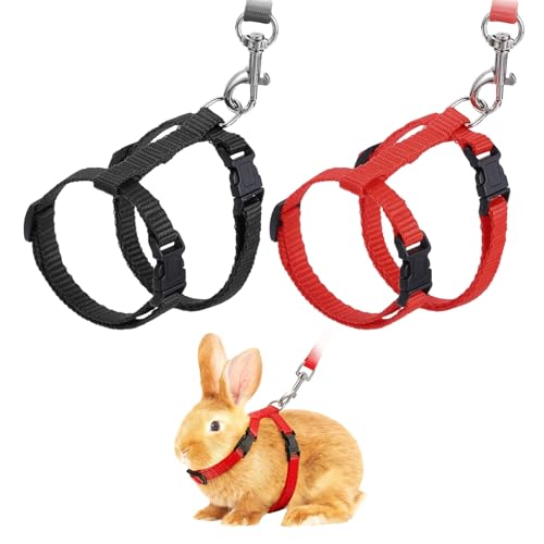 Rabbit Harness and Leash, Escape Proof Bunny Cat Leash Small Animal Harness Soft Adjustable Buckle(2Pcs, Red/Black) for Bunny Kitten Cats Puppies Walking Hiking Training - color: Red/Black