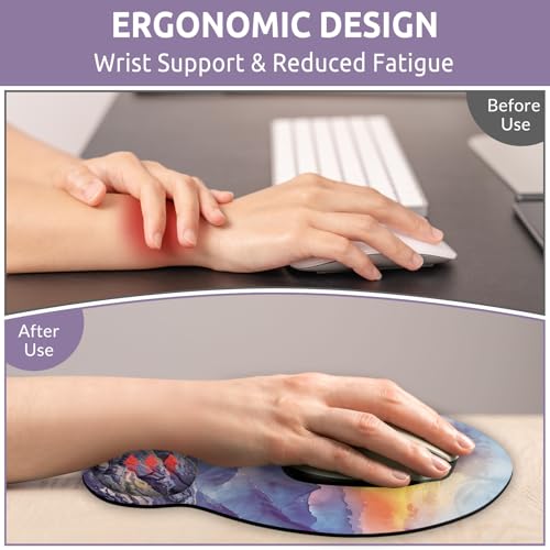 KONVINIT Ergonomic Mouse Pad with Wrist Rest, Small Mousepad with Non-Slip Rubber Base and Smooth Surface, Beach Mouse Pads for Desk, Office Desk Accessories - color: Painting