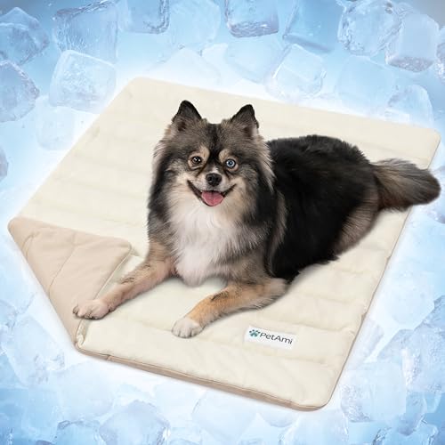 PetAmi Dog Cooling Mat, Q-Max Pet Cooling Blanket with Thick Cushioning, Self Cooling Pad for Dogs & Cats, Reversible Summer Mat for Crate, Couch, Kennel, Taupe/Beige, Small (24x32) - color: Taupe/Beige, size: Small (24x32)
