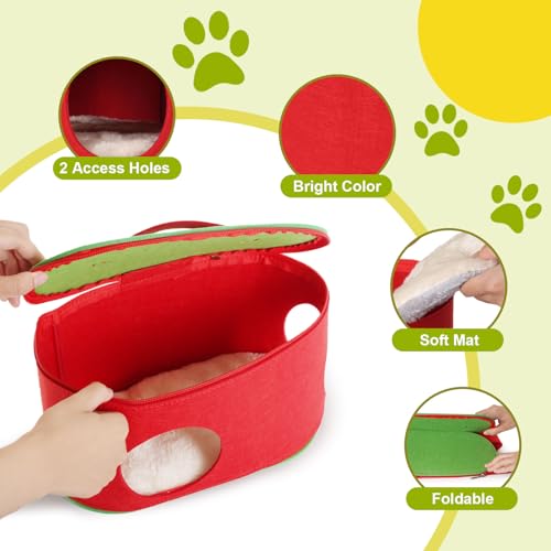 Christmas Guinea Pig Hideout, Large Cozy Bed, Warm Small Animal Cage House for Chinchilla, Hamster, Ferrets, Hedgehog, Rats and Other Small Pets - color: RED+GRN