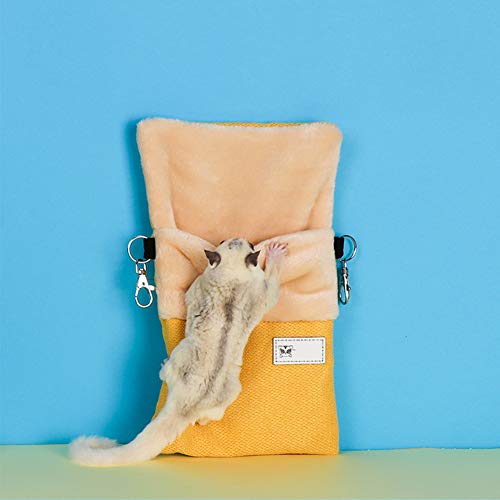 La La Pet Small Hanging Sleep Pouch with Heated Warm Compartment Hammock for Hamster Rat Sugar Glider Squirrel Ferret - Warm Nest Hideout Cave Cage Accessories (Blue, M)