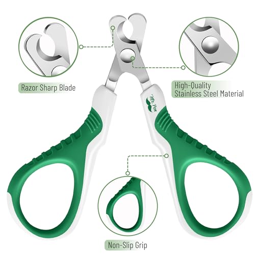 Mr. Pen- Cat Nail Clipper, Stainless Steel | Professional Sharp Cat Claw Trimmer for Small and Medium Cats, Pet Nail Clipper with Sturdy Non Slip Handle - color: Green & White