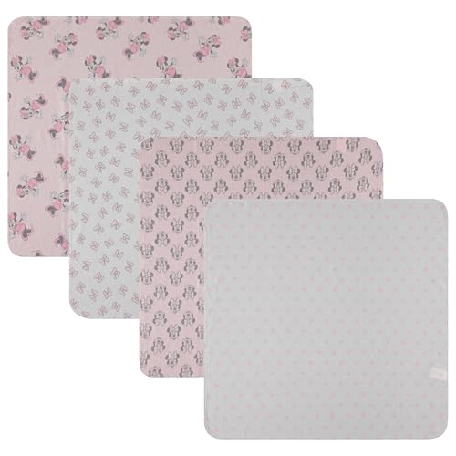 Disney Baby 4-Pack Receiving Blankets — 100% Cotton Flannel, 28" x 28" — Available in Mickey, Minnie, Pooh, Stitch or Angel — Soft Swaddle, Burp & Stroller Blankets — Gift-Ready with Ribbon Bow - color: Minnie Mouse Bows