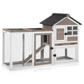 GUTINNEEN 51.6" Large Rabbit Hutch with Chew-Proof Ramp, Small Chicken Coop with Run for Outdoor, Indoor Bunny Cage Guinea Pig House with Leak-Proof Tray (Brown)