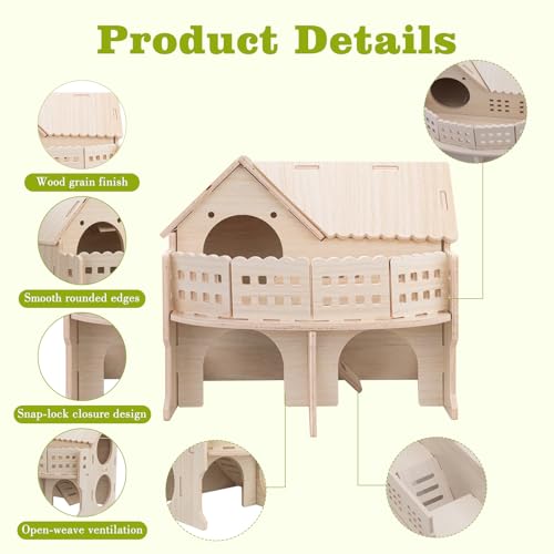 Wooden Hamster House with Balcony, Small Animal Habitat Double-Decker Forest-Style Hut Chew Toys for Dwarf Hamsters, Gerbils, Small Pets (Hole Diameter 4 CM) - size: Hole Diameter 4 CM