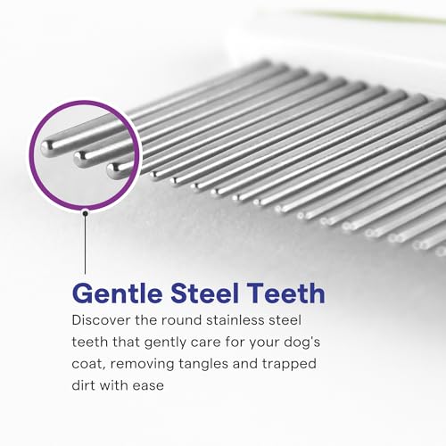 Dog & Cat Comb – Removes Tangles, Knots, and Matted Fur – Grooming Tool with Stainless Steel Teeth and Non-Slip Handle – Best Pet Hair Comb for Home Grooming Kit – Includes eBook Guide