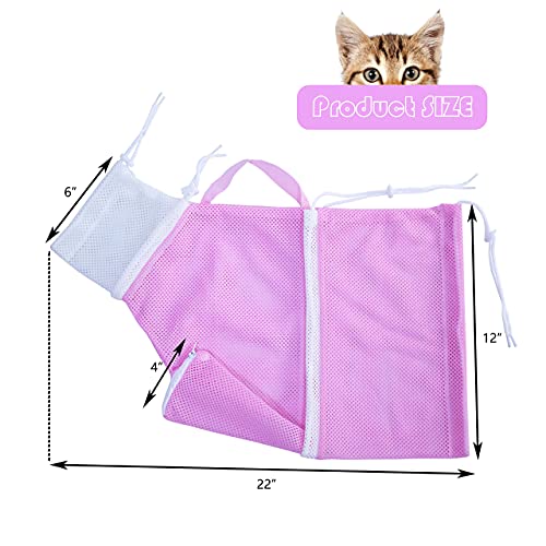 KlerRoem Cat Bathing Bag, Adjustable Anti-bite and Anti-Scratch Cat Shower Mesh Grooming Bag for Pet Dogs and Cats, Includes Pet Nail Clipper, Nail File, Grooming Glove, and Cat Shell Comb - color: Pink Set