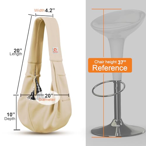 Tomkas Small Dog Cat Sling Carrier Puppy Purse Travel Wrap Soft Crossbody Pet Bag (Cream, M - Classic Pocket & Classic Strap) - color: Cream