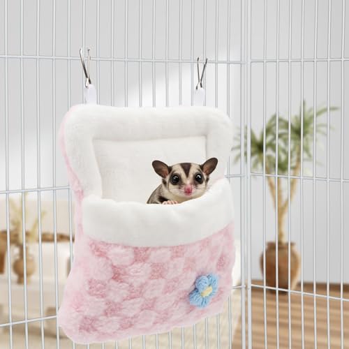 Litewoo Sugar Glider Sleeping Pouch Winter Warm Plush Hamster Sleeping Bag Bed Hideout Hanging Nest Bed for Small Animal Sugar Glider Rat Hamster Squirrel Chipmunk Hedgehog (Pink) - color: Pink