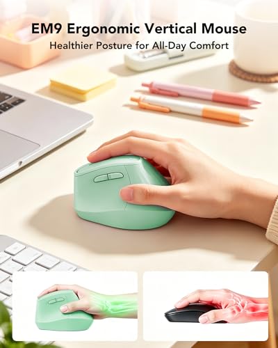 KYSONA Ergonomic Mouse Wireless, Bluetooth Vertical Mouse, 5-Level Adjustable DPI, 2.4G Silent Switch Mice for Windows, MacOS, IPadOS, Laptop, PC, Green - color: Green