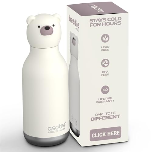 asobu Bestie Water Bottle, Cute Collectible Character, Leak Proof, BPA Free | 16 oz, Stays Cold 24 Hours, Double Wall Vacuum Insulation, Food Grade Stainless Steel, Spill Resistant, Great Gift Idea - color: WHITE BEAR