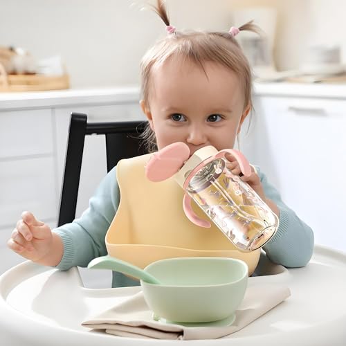 Evorie Tritan Spill Proof Straw Sippy Cups for Toddlers 1–3 Years, 10 Oz | BPA & BPS-Free, Toddler water bottle, Easy grip handles, Dishwasher safe, Durable Tritan, Easy to clean, Pink Rabbit - color: Pink Rabbit