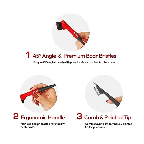 RED by Kiss Angled Premium 100% Boar Bristles Edge Pro Brush for Smooth Hair Styling & Edge Control