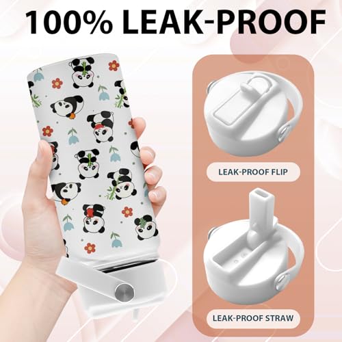 Panda Gifts for Girls Boys, 16 oz Water Bottle with Straw Lid, Panda Water Bottle, Stainless Steel Insulated Tumbler, Cute Animals Cups, Birthday Gifts for Animal Lovers - color: Panda