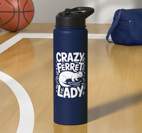 Crazy Ferret Owner Women Ferrets Stainless Steel Insulated Water Bottle - color: Navy Blue