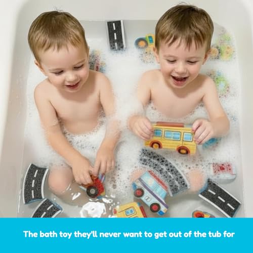Alex Toys Foam Bath Stickers for Toddlers, 38-Piece Vehicle Tub Stickers Stick to Tub Wall - Foam Bath Toys for Kids Ages 1-3 Toddler Bath Toys for Boys Cars Trucks Bus, Mesh Storage Bag - style: BEEP BEEP
