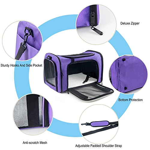 Soft Sided Carrier for Small Medium Cats Dogs,TSA Airline Approved Collapsible Travel Pet Carrier Medium Purple - color: Purple, size: Medium