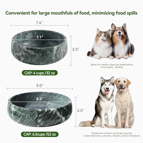 Karibiber Green Marble Dog Bowl, 6lbs Non-Slip,Non-Tipping Heavy Dogs Food Bowl, Large Dog Dish, Weighted Food and Water Bowls for Large Dogs, Natural Marble, Easy to Clean, Holds 6 Cups - color: Indian Green, size: L