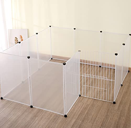 Pet Playpen for Puppy - Plastic Yard Fence Tent for Small Animals,Rabbits Puppy Kennel Cage,Portable Large Space with Transparent White 12 Panels
