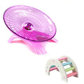 Hamster Toys Wood Bridge Rainbow Climb Kit and Exercise Wheel Jogging Running Silent Spinner Hamster Flying Saucer - color: Pink