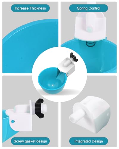 Chicken Waterer Cups (8 Pack) with 3/8" Drill Bit - Light Blue | Automatic Poultry Drinker Feeder Kit for Chickens, Ducks, Turkeys, Quail, Bunnies | DIY Gravity Fed Bucket Water Dispenser - color: Light Blue, size: 8 Pack + Drill bit
