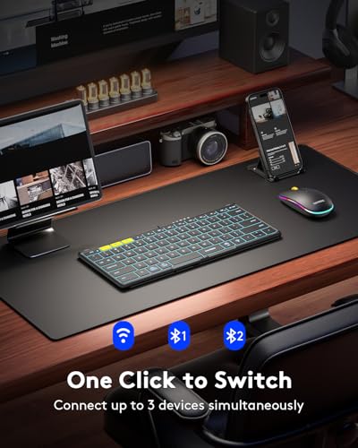 Samsers Full-Size Travel Foldable Keyboard and Mouse with Backlight, Black | 0.65in Keycap, Backlit, PU Leather Cover, Portable Wireless Mouse, Hard Case, 2.4G + BT5.0 x 2, Work Efficiency, On-the-go - color: BL Black