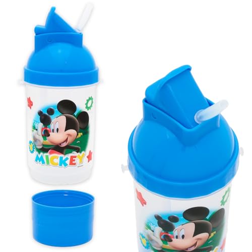 Disney Mickey Mouse Snack and Sip Water Bottle Set - Bundle with 13.5 oz Mickey Water Bottle with Snack Cup Plus Stickers, More Drinking Canteen