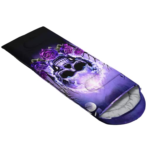 HOSIMA Dear Hunting Pattern Cold Weather Sleeping Bags for Kids Adults. | Black Light Weight Waterproof Sleeping Bags for Outdoors Hiking - color: Purple-black
