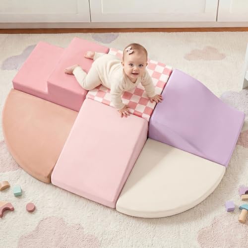 Tiny Land Soft Foam Climbing Blocks for Toddlers, 6-Piece Foam Blocks - color: Pink Pastel