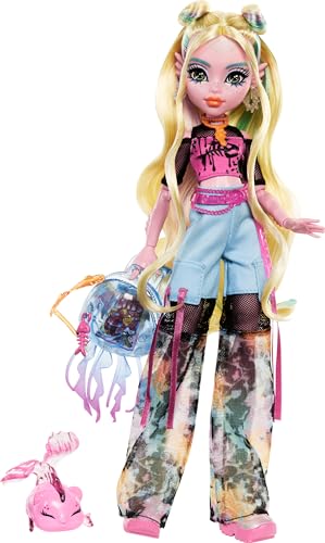 Monster High Lagoona Blue Doll in Mesh Tee and Cargo Pants, Includes Pet Fish Neptuna and Accessories Like a Backpack, Snack and Notebook - style: Lagoona Blue