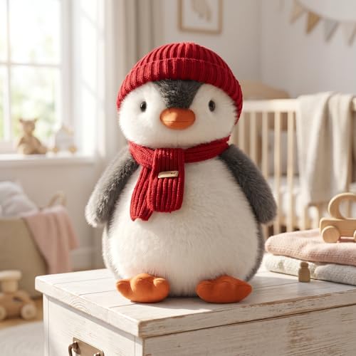 YUKOUQIAN Penguin Stuffed Animal Cute Plush Doll Toy 10 inch for Girls Boys Christmas (red Towel Penguin) - style: red towel penguin