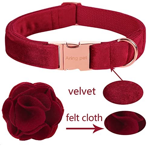 ARING PET Velvet Dog Collars, Christmas Red Soft Pet Collar with Detachable Felt Flower Metal Buckle for Puppy Small Medium Large Boy Girl Dogs-XS - color: F-Christmas Red, size: X-Small (Pack of 1)