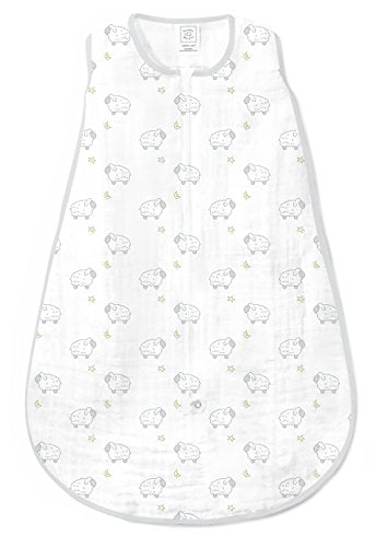 SwaddleDesigns Muslin zzZipMe Sleeping Sack, for Baby Boy and Girl, Wearable Blanket with 2-Way Zipper - color: Sterling Lambs, size: Medium (6-12 Month)