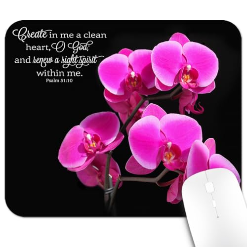 9.5x7.9 Inch Office/Gaming Mouse Pad, Create in Me a Clean Heart Christian Bible Verse Scripture, Vibrant Pink Orchids with Inspirational Quote Cute Anti-Slip Mat for Desk - color: Colorful Pattern Art11