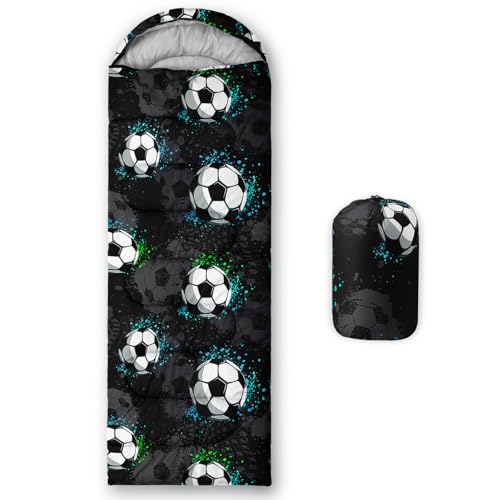AILONEN Cartoon Car Sleeping Bags,Lightweight & Waterproof,3 Season Warm & Cool Weather,Cute Stars Printed Vehicles Transportation Sleeping Bags for Boys,Kids,Adults Travelling,Outdoors - color: Soccer2