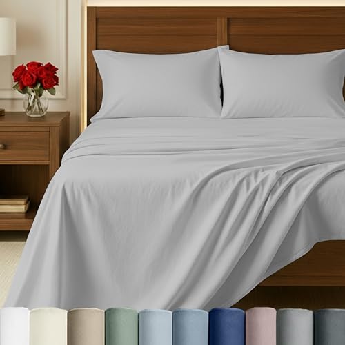 California Design Den 100% Egyptian Cotton Full Size Sheet Sets, Light Grey | Backed by Good Housekeeping Seal, Light & Airy Soft Sateen, 15" Deep Pocket, All-Around Elastic, Durable, Easy Care 4pc Set - color: Light Grey, size: Full