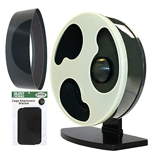Silent Runner Glow Wheel + Sandy Track + Cage Attachment - Glow in the Dark Pet Exercise Wheel - Sugar Gliders, Hamsters, Rats, Mice, & Other Nocturnal Animals