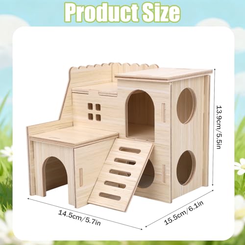 Penitue Wooden Hamster Hideout House with Ladder, Double-Decker Hamster Maze Wood Hut Detachable Small Animal Cage Habitat for Dwarf Hamsters Gerbils Mice Rats (Not for Large Pets)